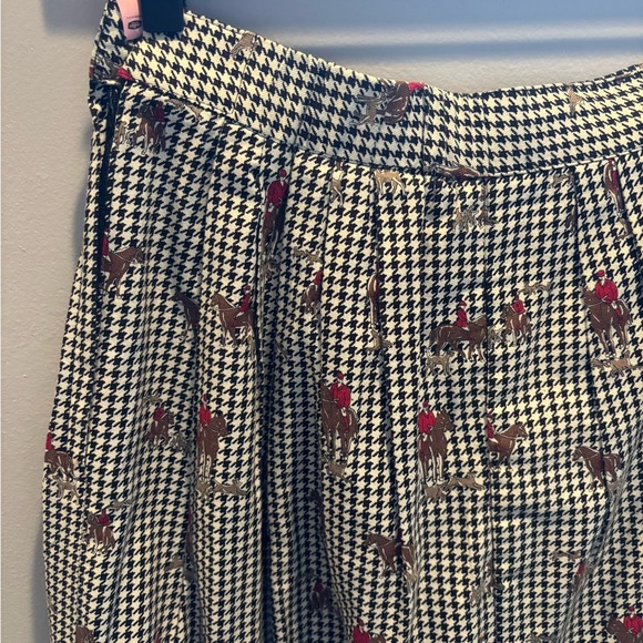 Talbots Black-and-White Gingham Maxi Skirt with Red Floral Motif and horses!! - Picture 2 of 4